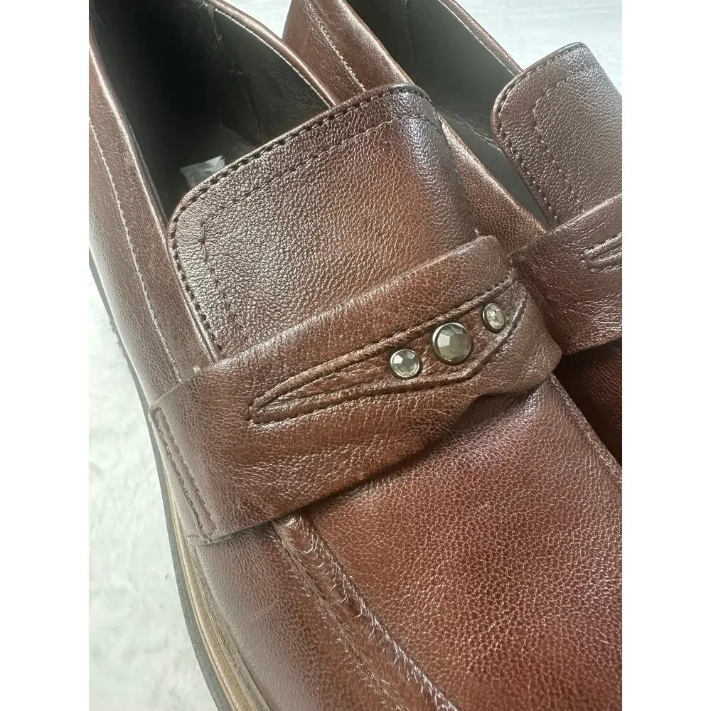 Miz‎ Mooz Damian Women's Brown Platform Leather Loafers Size 40 EUC Academia